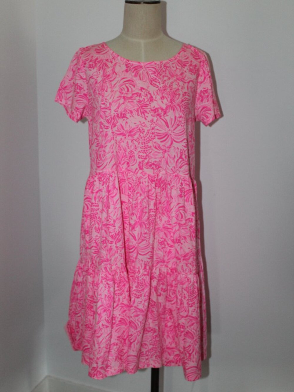 NEW Lilly Pulitzer Short Sleeve Geanna Dress Pink Print L